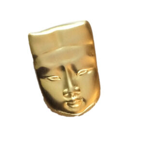 Vintage Chinese Mask Brooch Pin Gold Tone